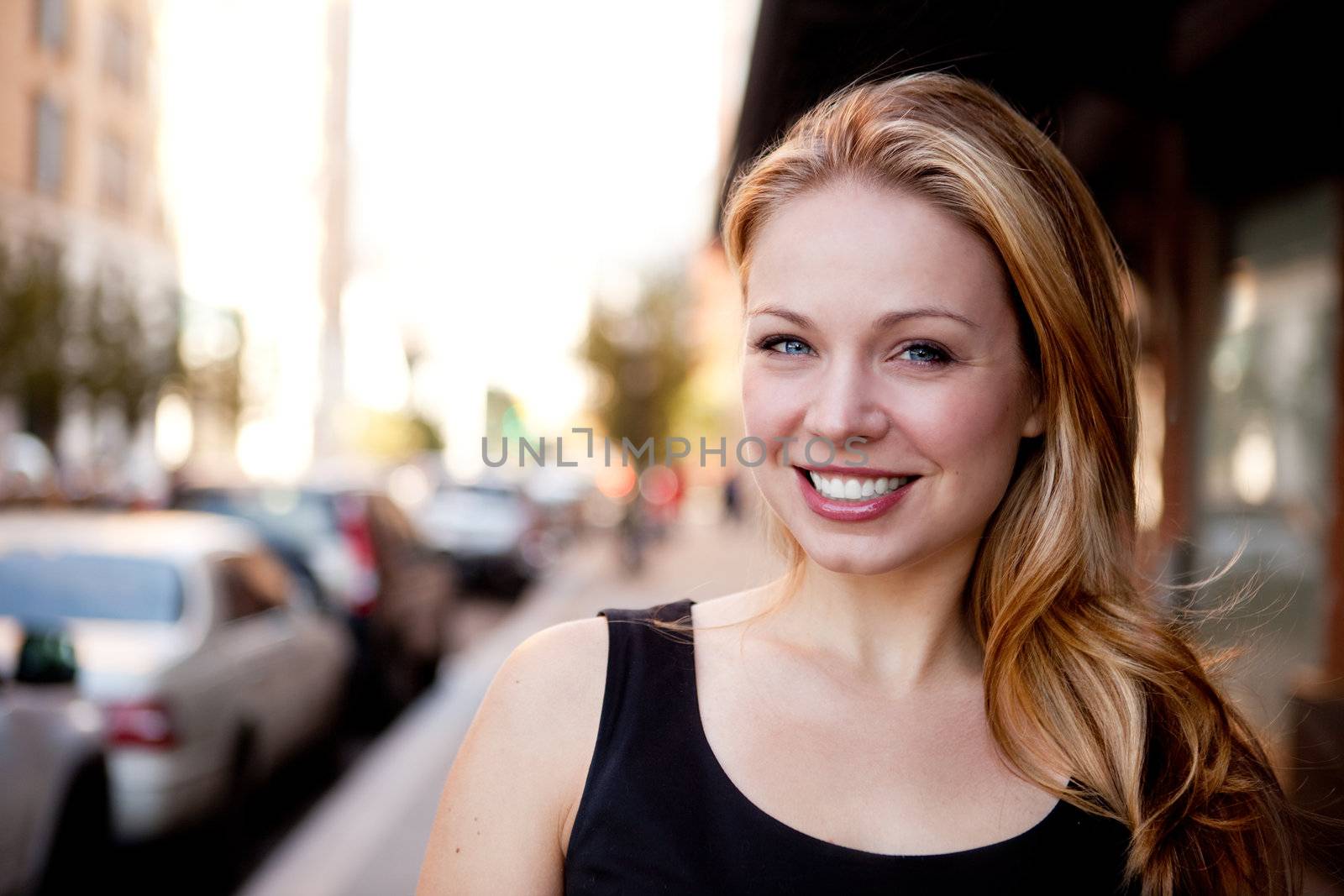 A street portrait of a beautiful business woman