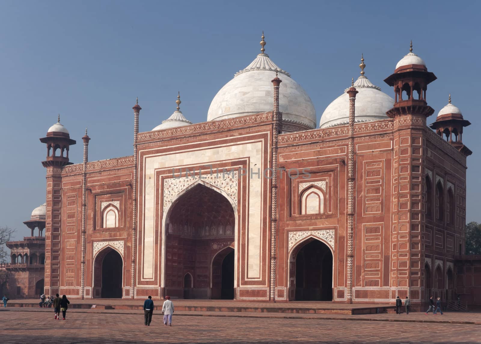 Mosque at the Taj Mahal mausoleum in India's Agra. by Claudine