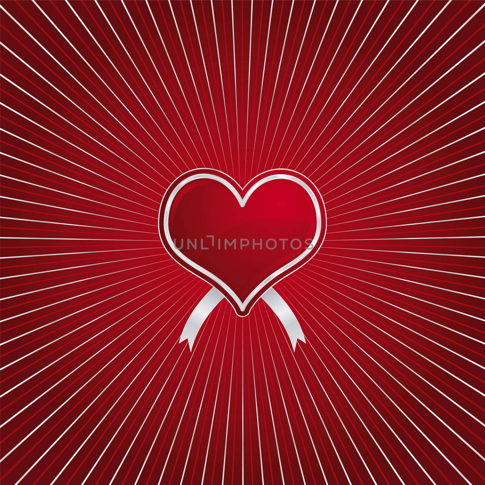 Valentines day - red heart on a red and silver sun effect background