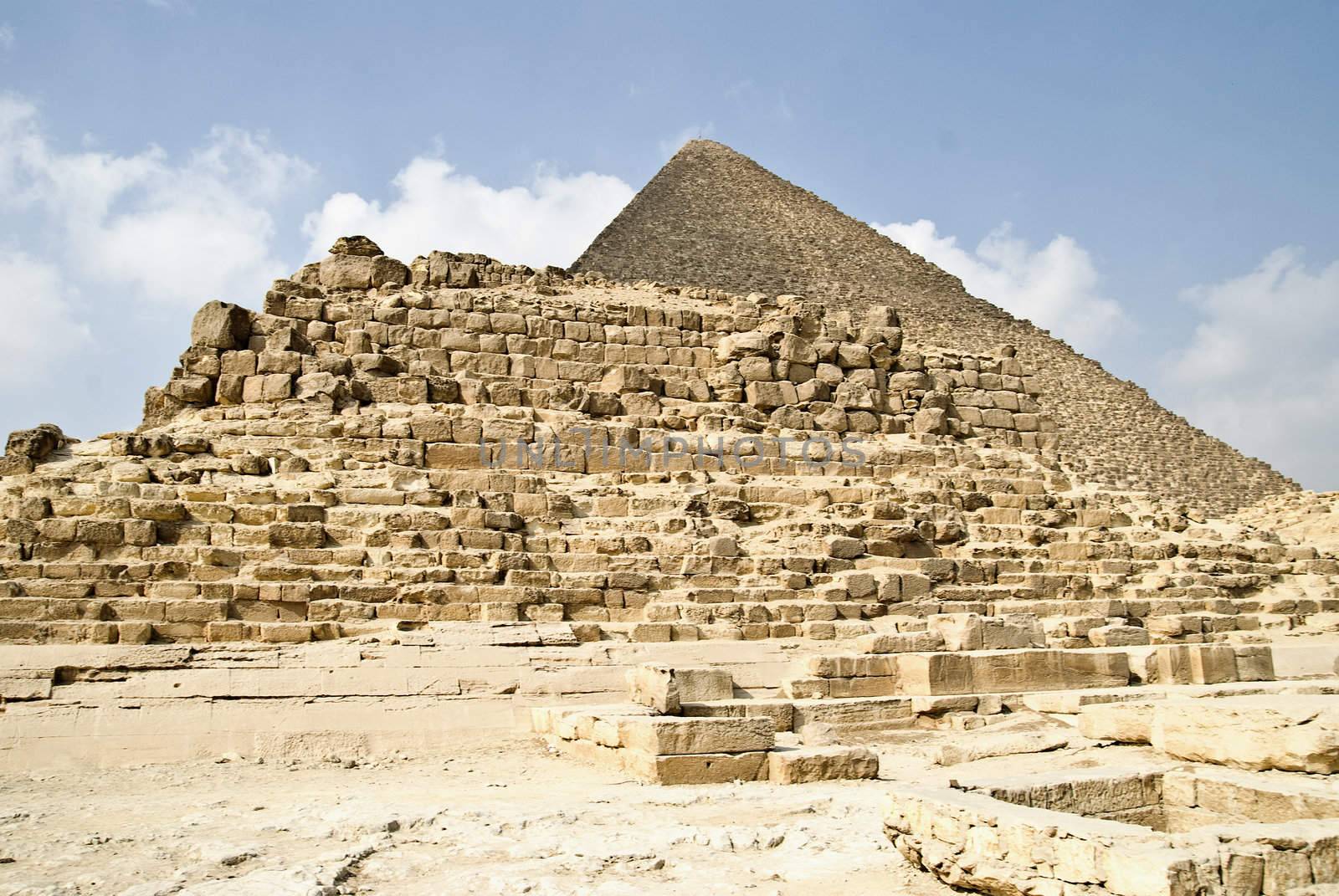 egypt, landscape with pyramids under blue sky 