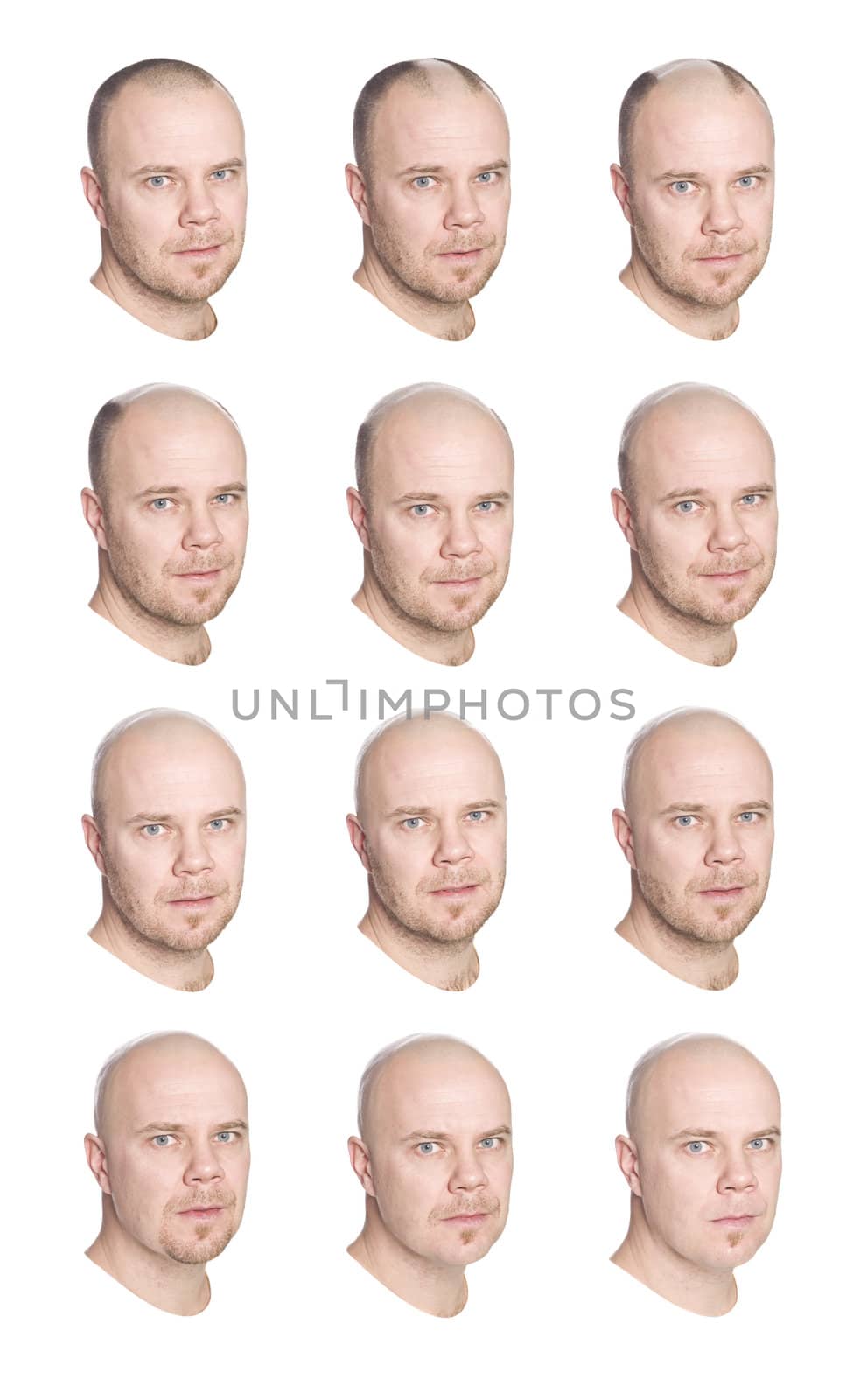 Man shaving his head isolated on a white background