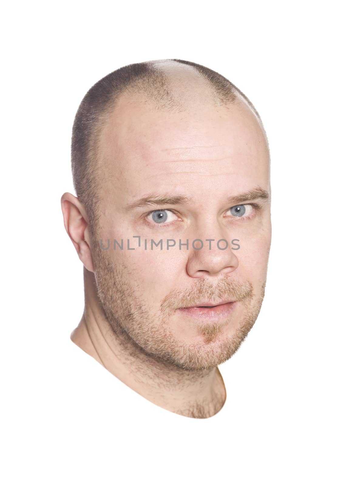 Man shaving his head isolated on a white background