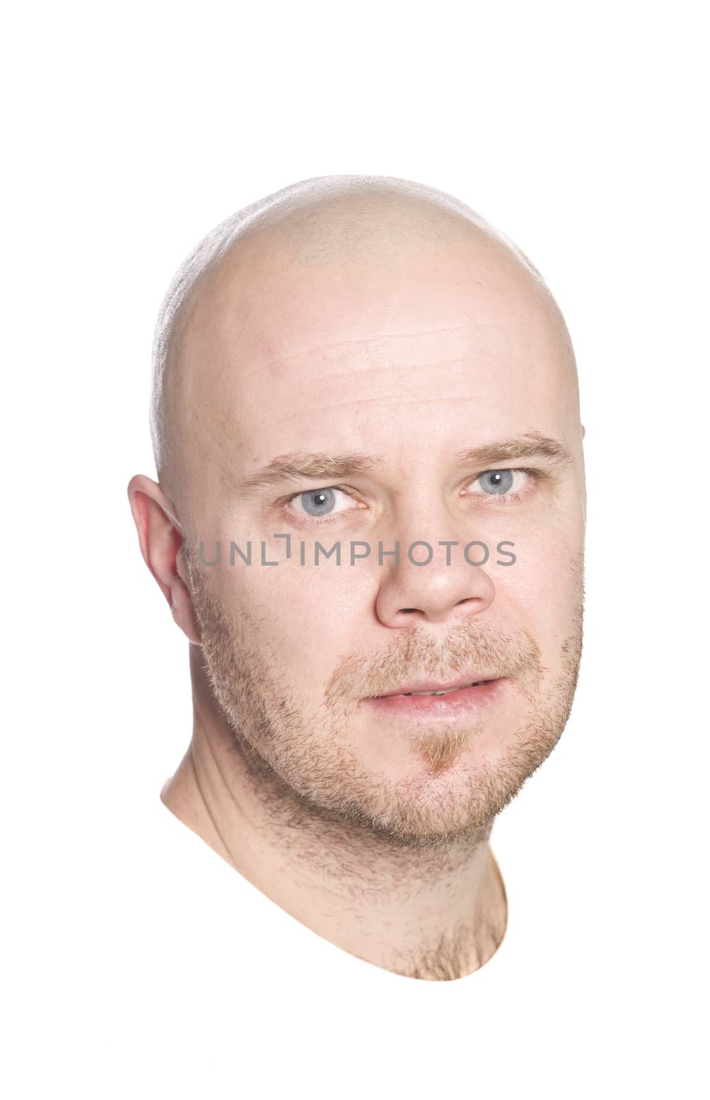 Man shaving his head isolated on a white background