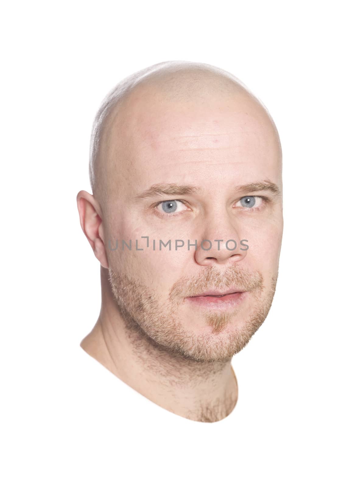 Man shaving his head isolated on a white background