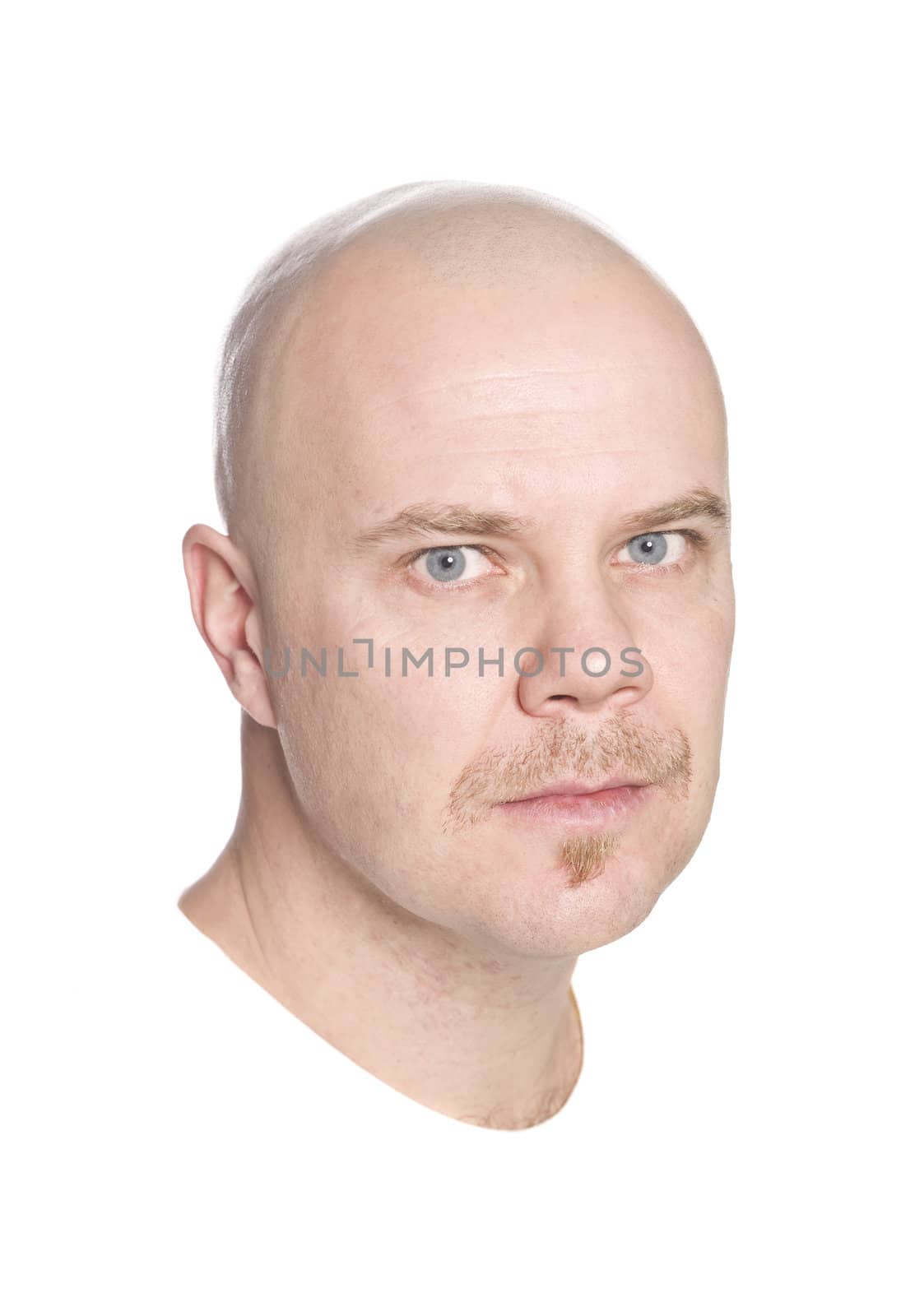 Man shaving his head isolated on a white background