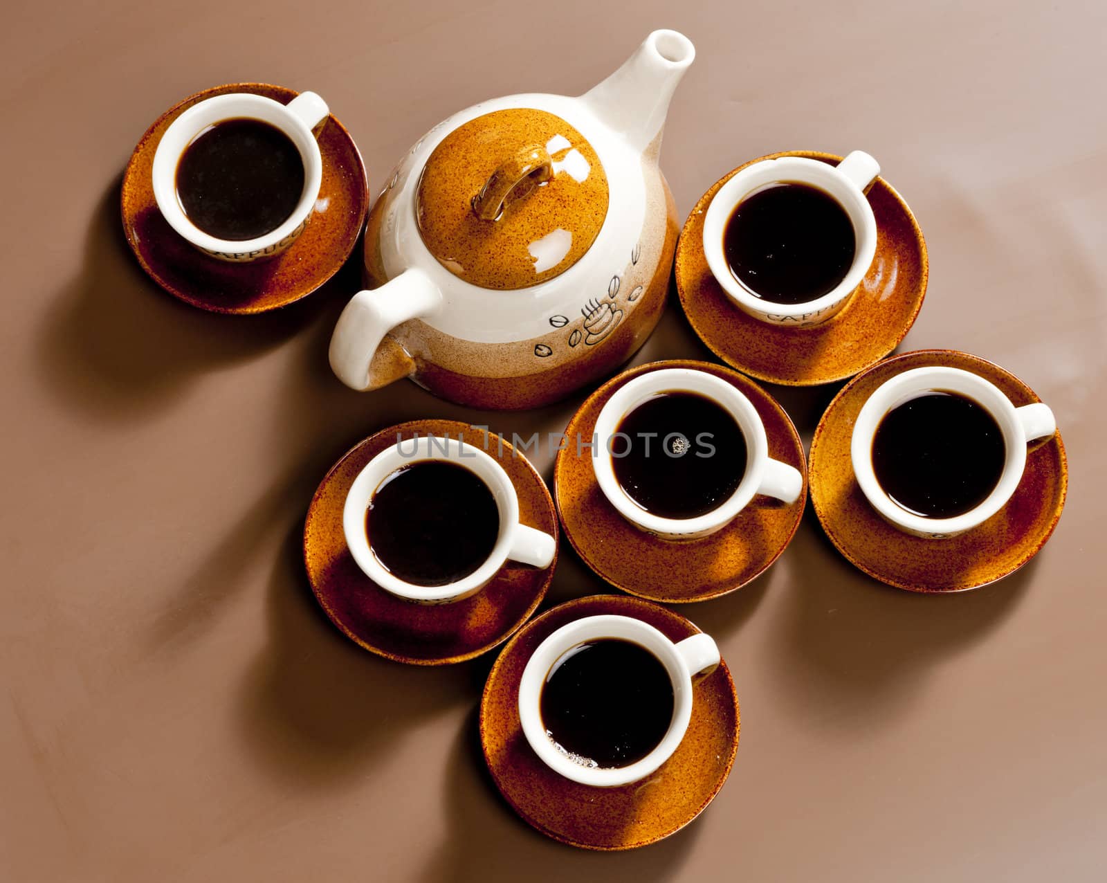 still life of coffee cups and coffeepot