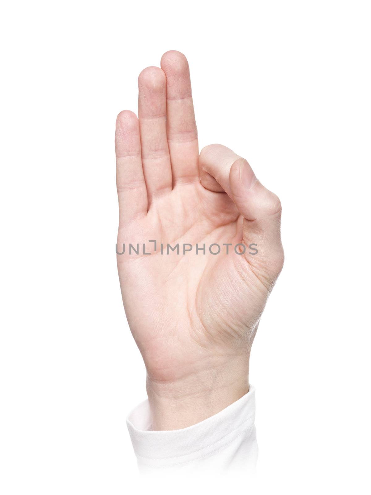 Letter 'F' in sign language, isolated on a white background