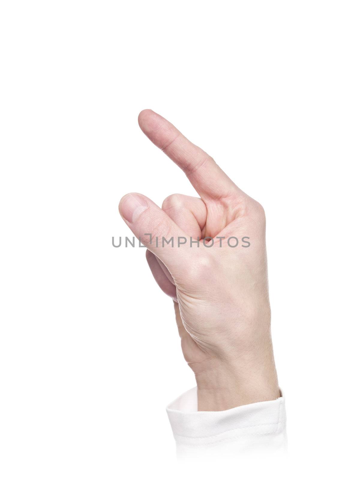 Letter 'F' in sign language, isolated on a white background