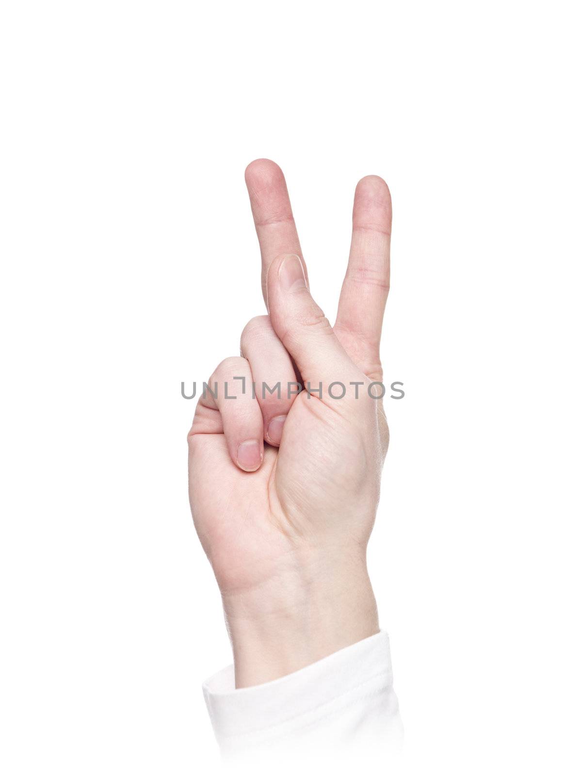 Letter 'K' in sign language, isolated on a white background