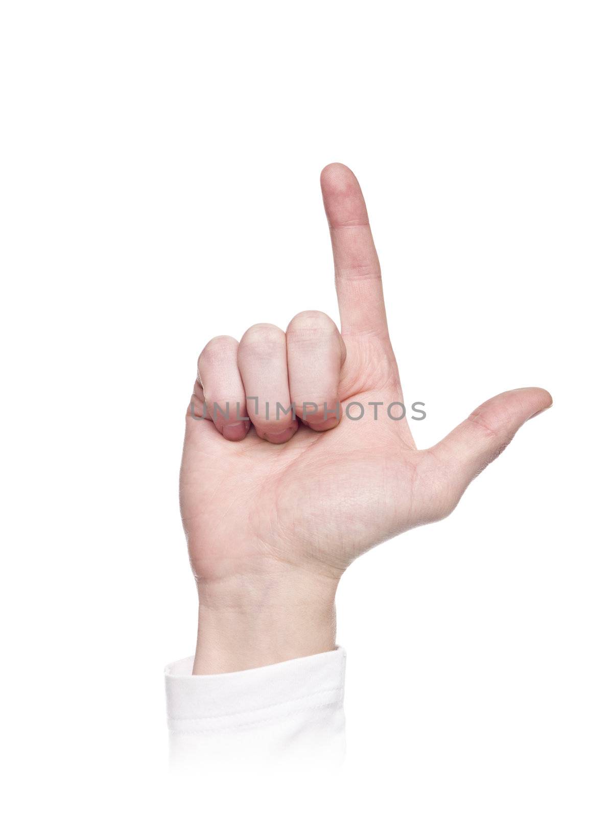 Letter 'L' in sign language, isolated on a white background