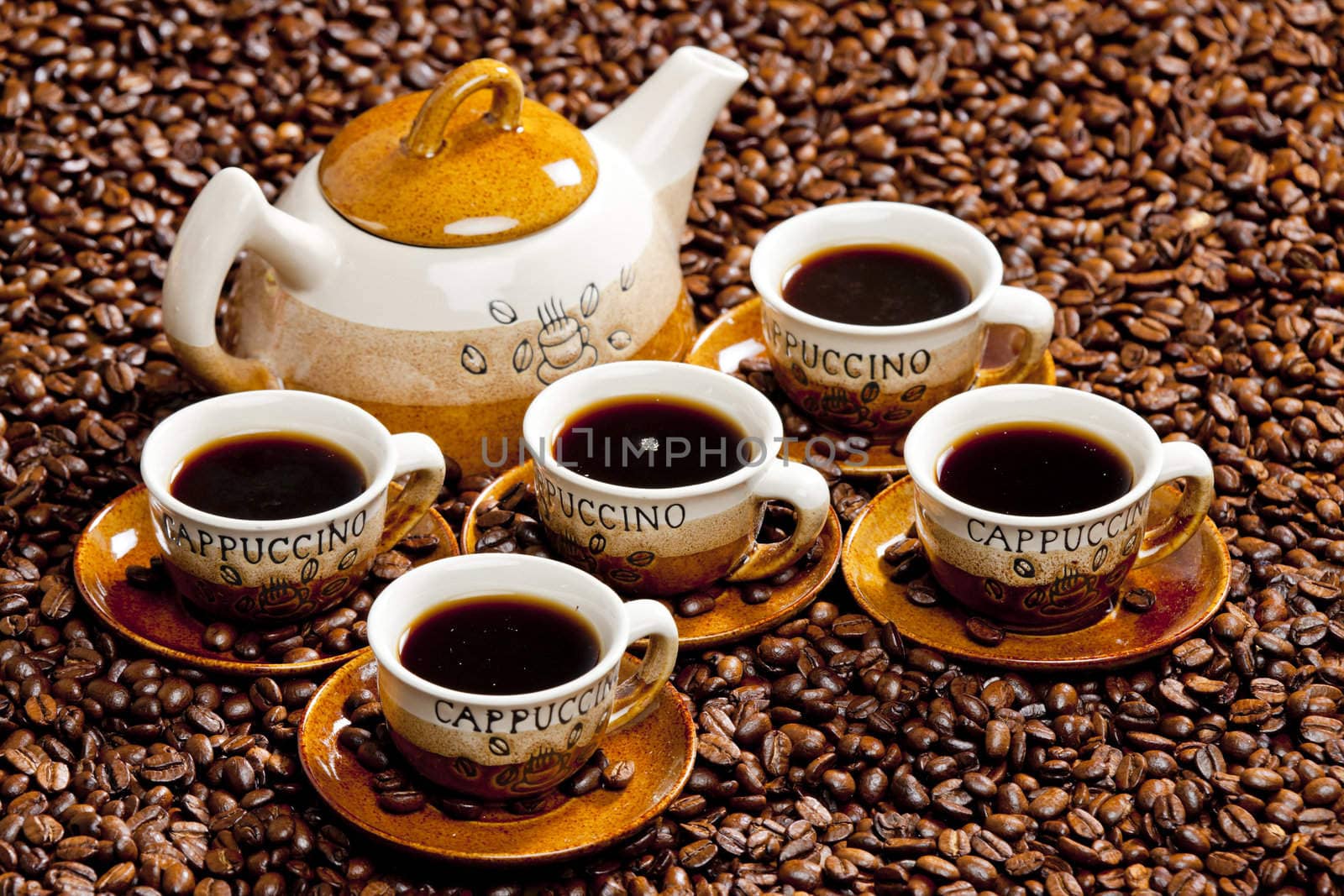still life of coffee cups and coffeepot