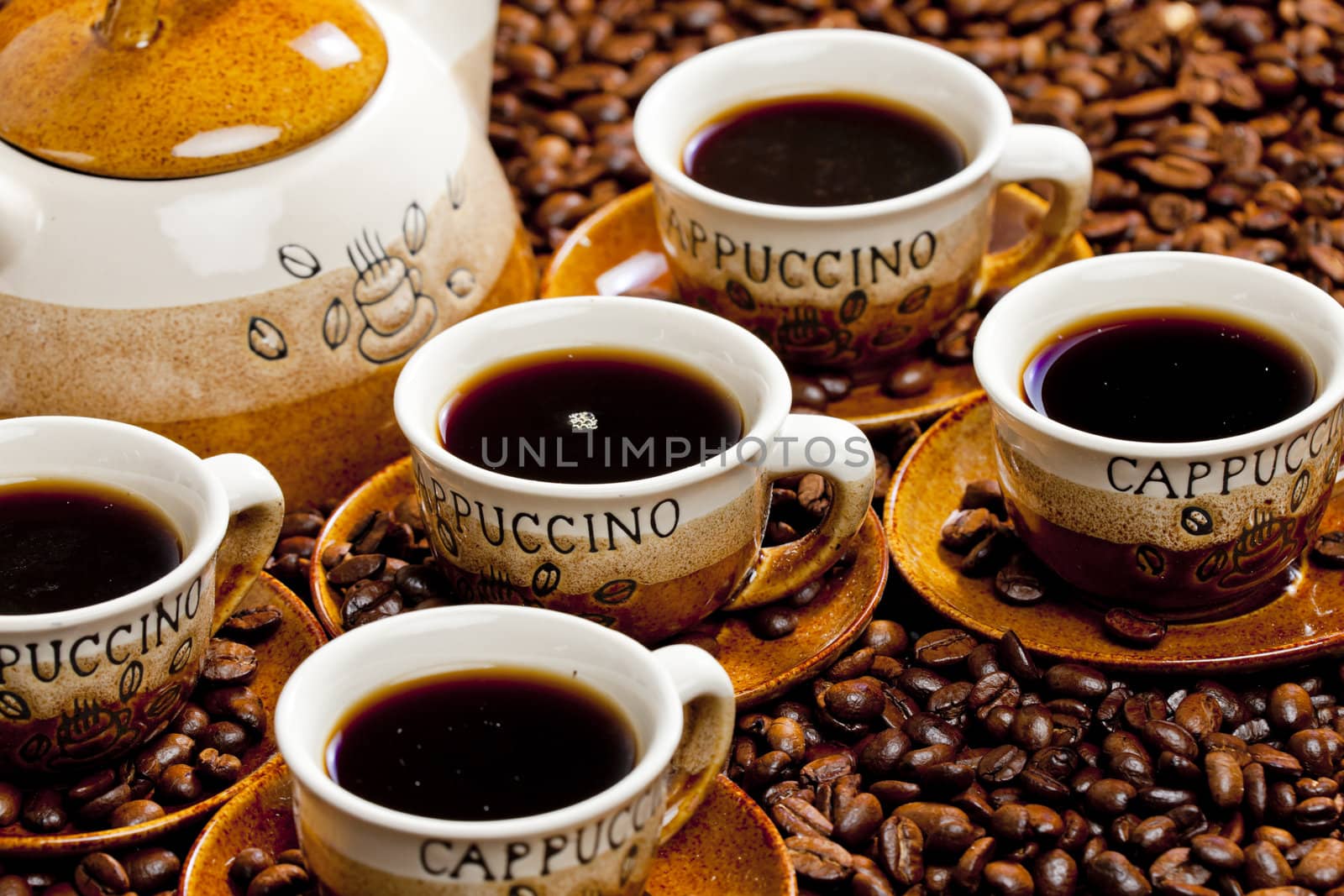 still life of coffee cups and coffeepot