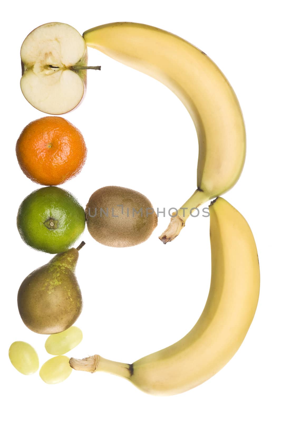The letter 'B' made out of fruit isolated on a white background