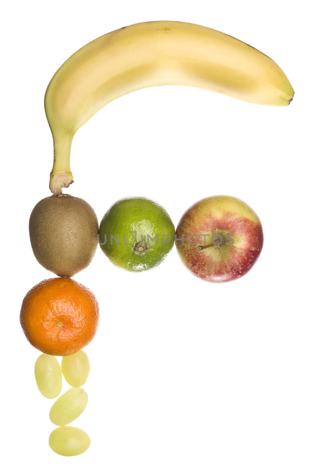 The letter 'F' made out of fruit isolated on a white background