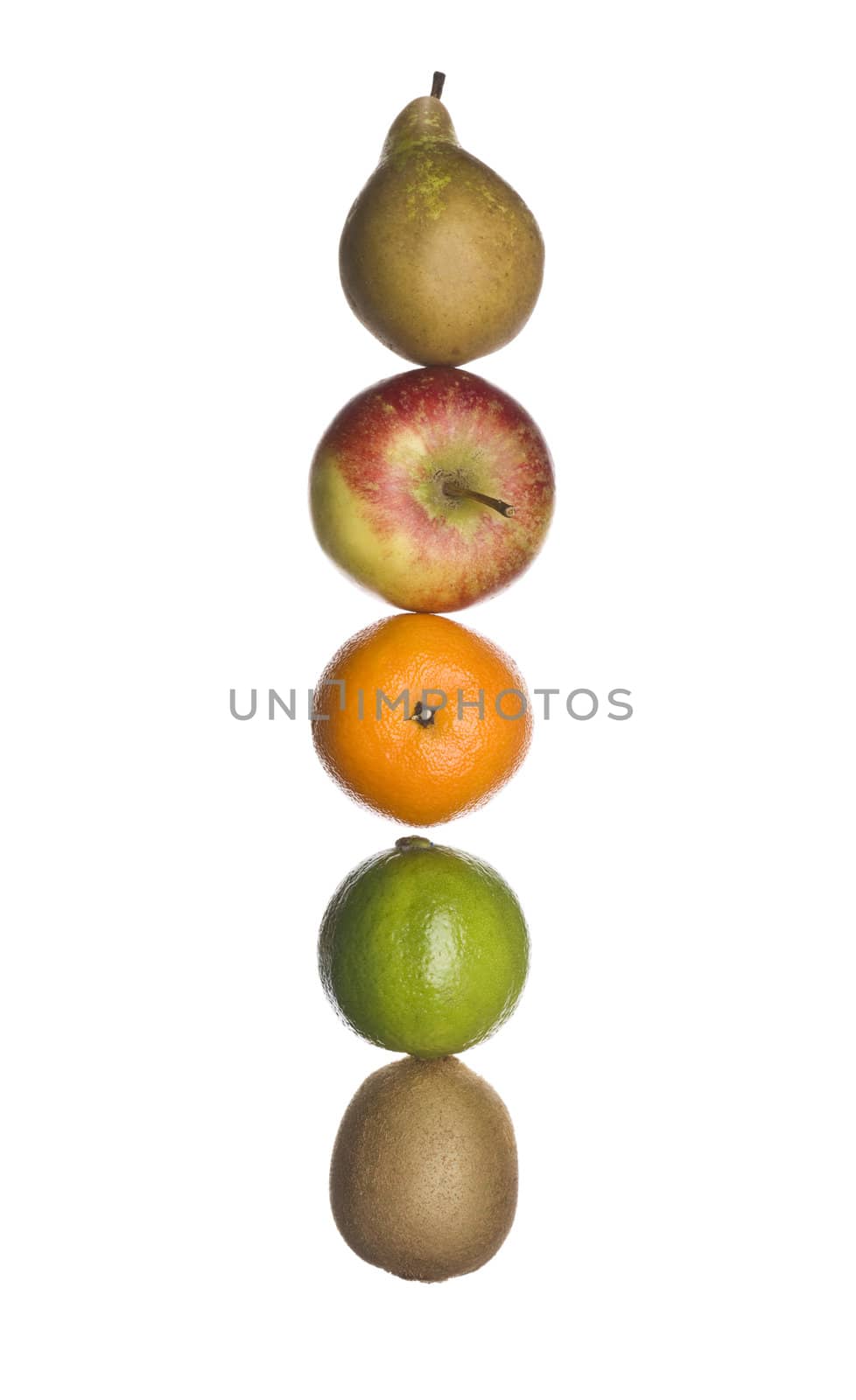 The letter 'I' made out of fruit isolated on a white background