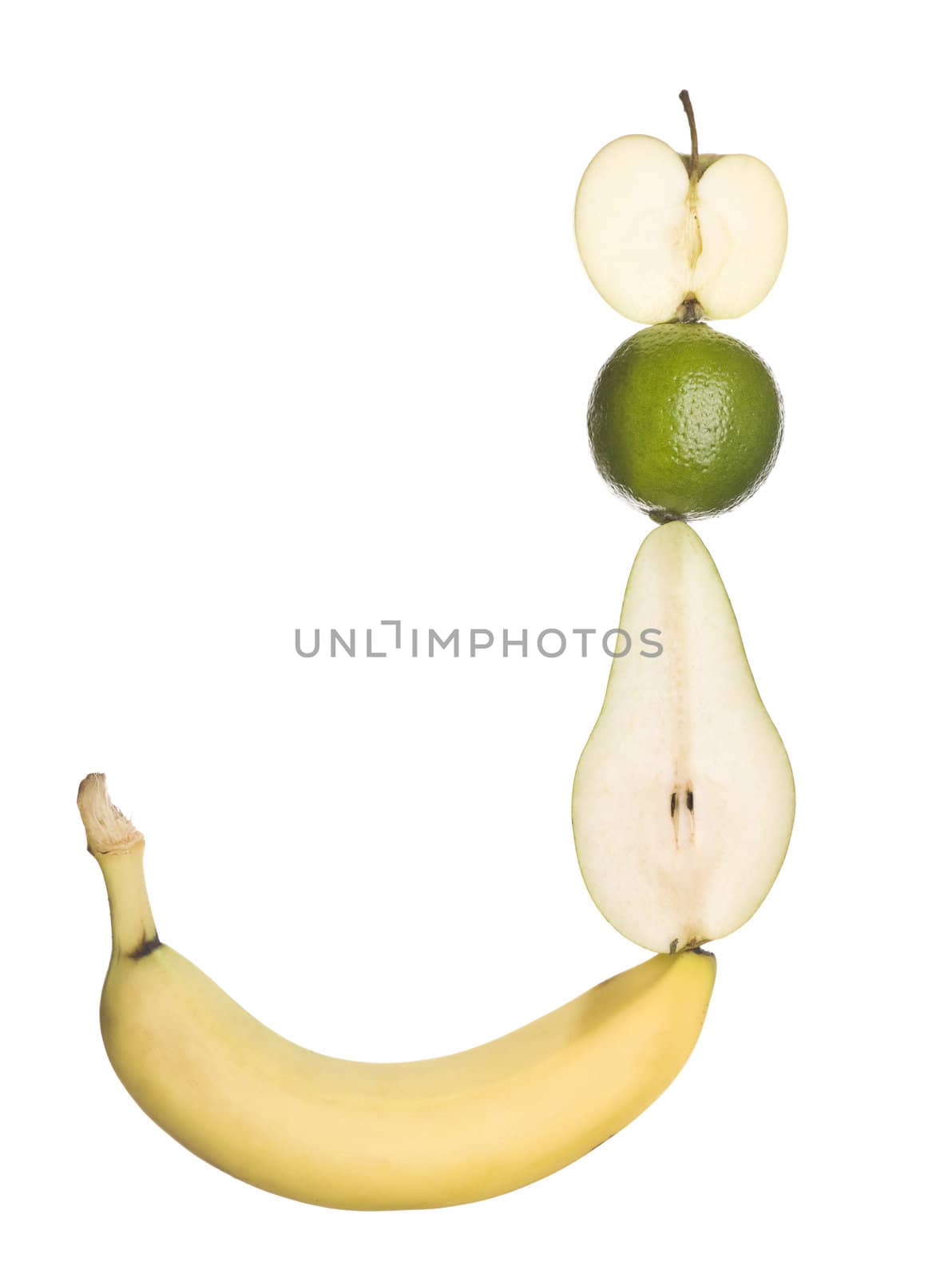 The letter 'J' made out of fruit isolated on a white background