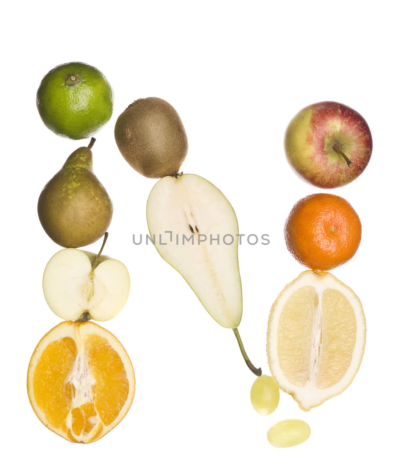 The letter 'N' made out of fruit isolated on a white background