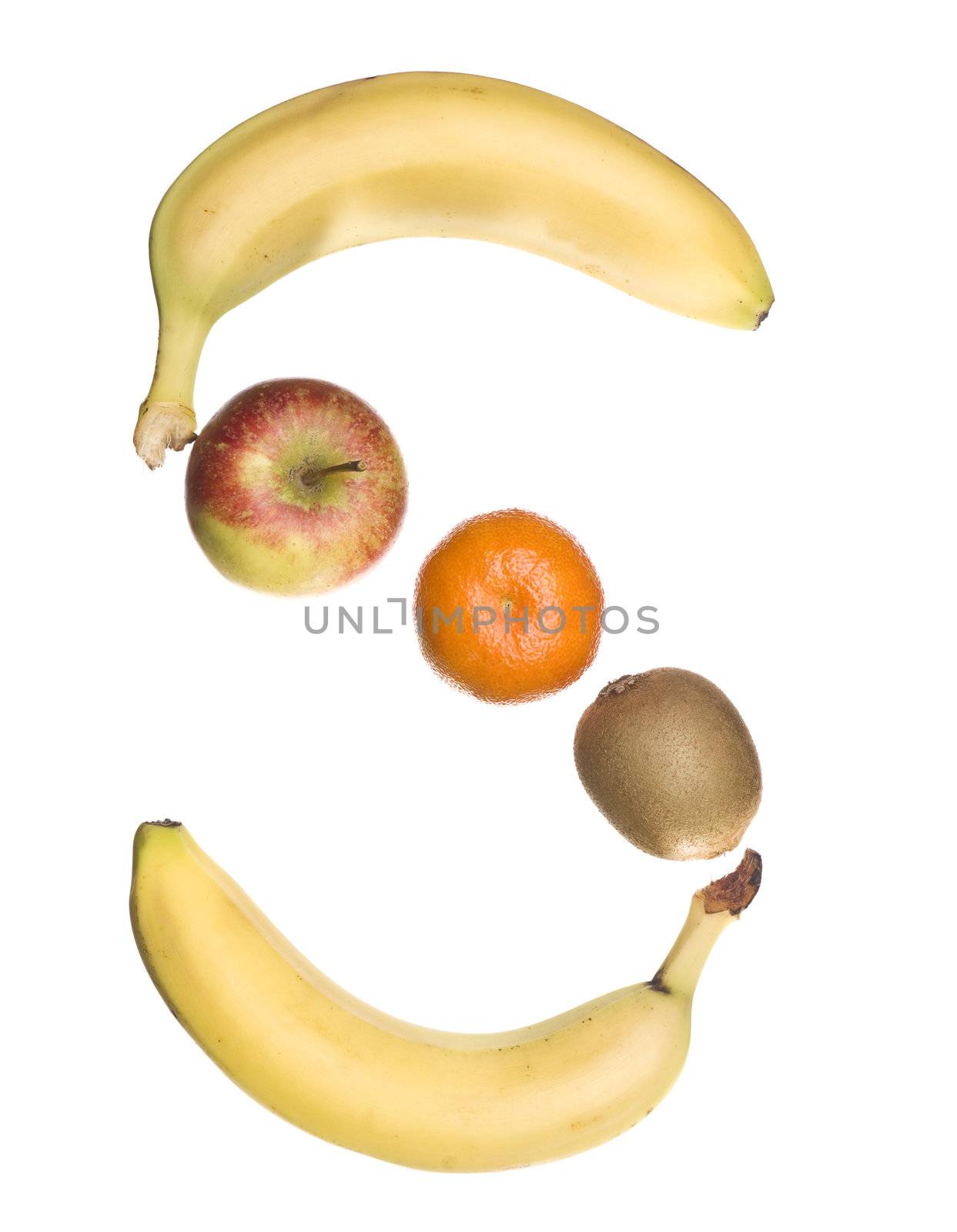 The letter 'S' made out of fruit isolated on a white background