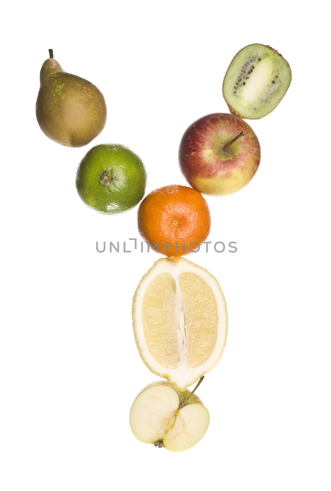 The letter 'Y' made out of fruit isolated on a white background