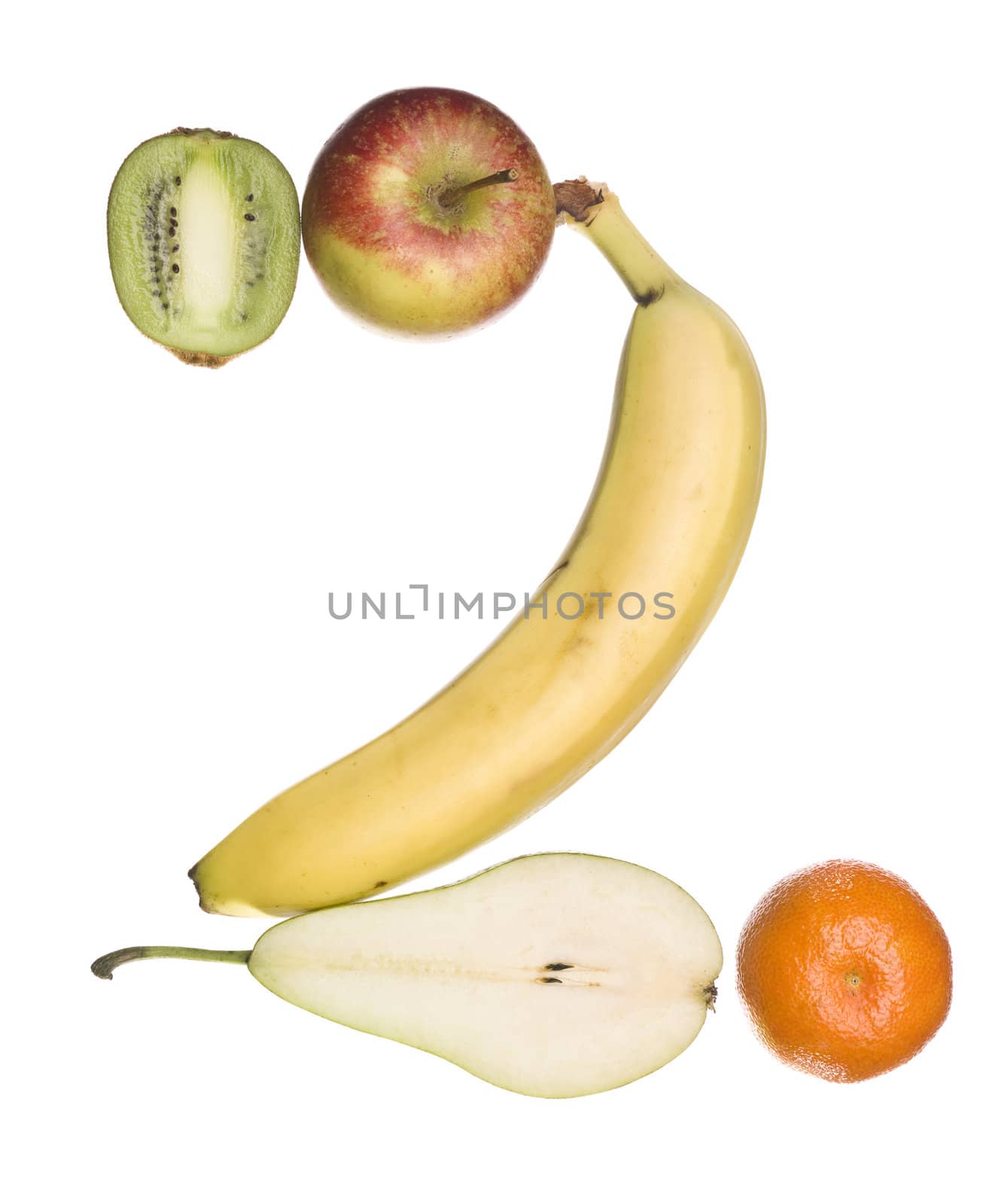 The number '2' made out of fruit isolated on a white background