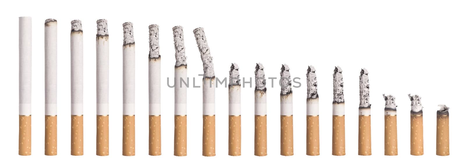 Time lapse - Burning cigarette isolated on white