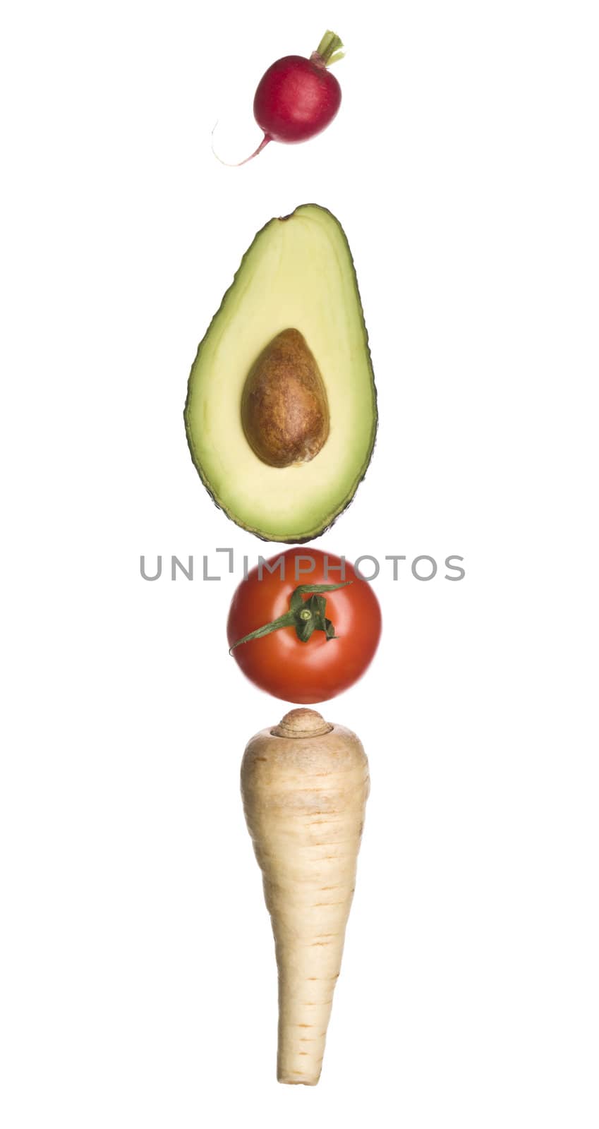 The letter 'I' made out of vegetables isolated on a white background