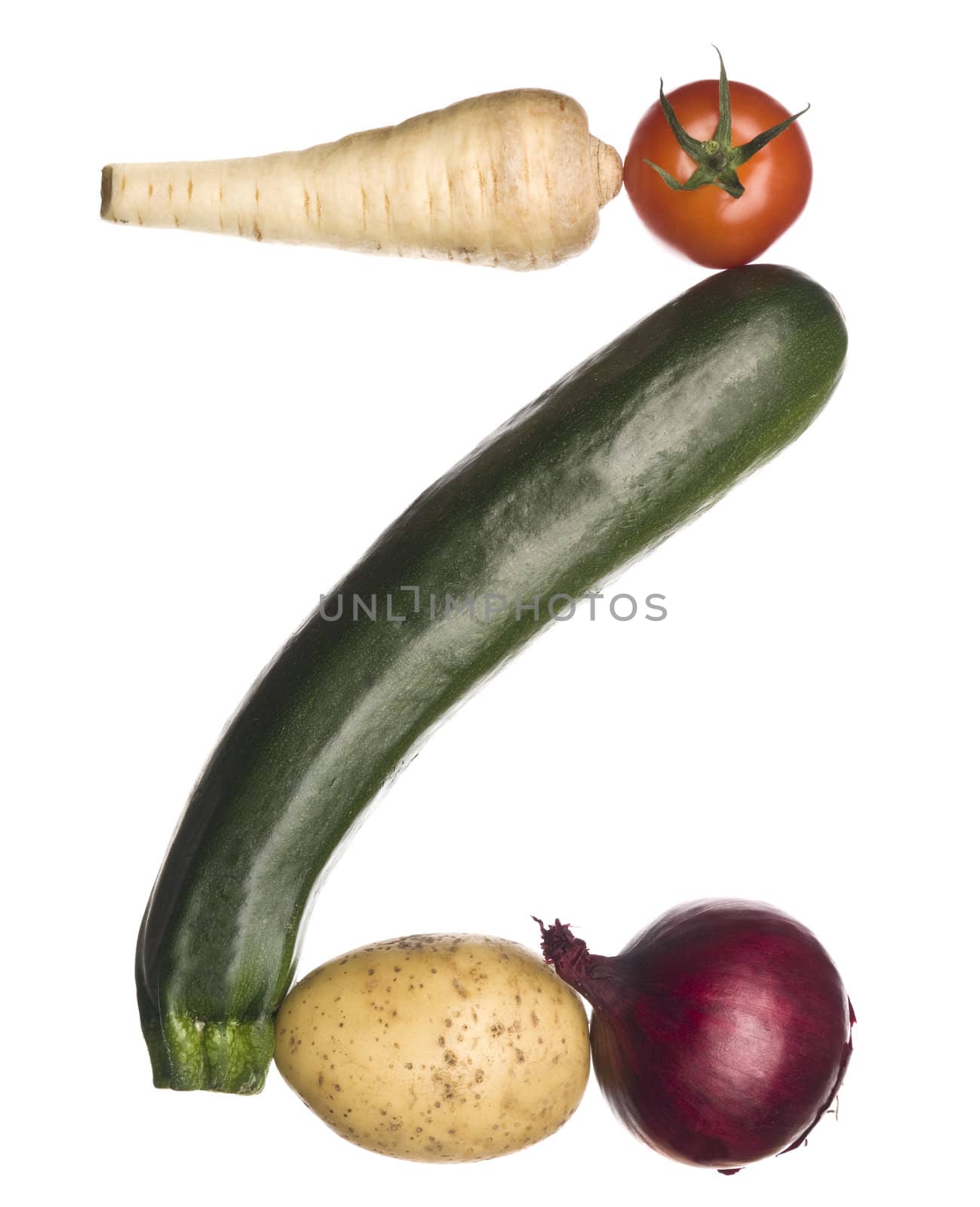 The letter 'Z' made out of vegetables isolated on a white background