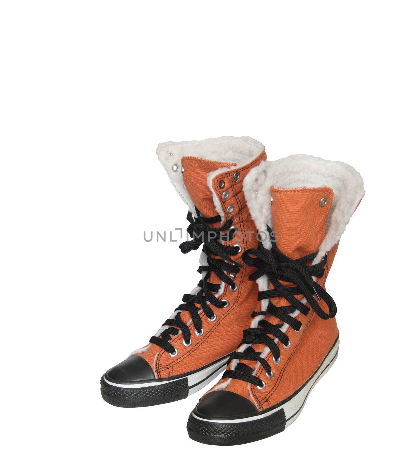 Modern ginger winter sneakers isolated on white background with clipping path