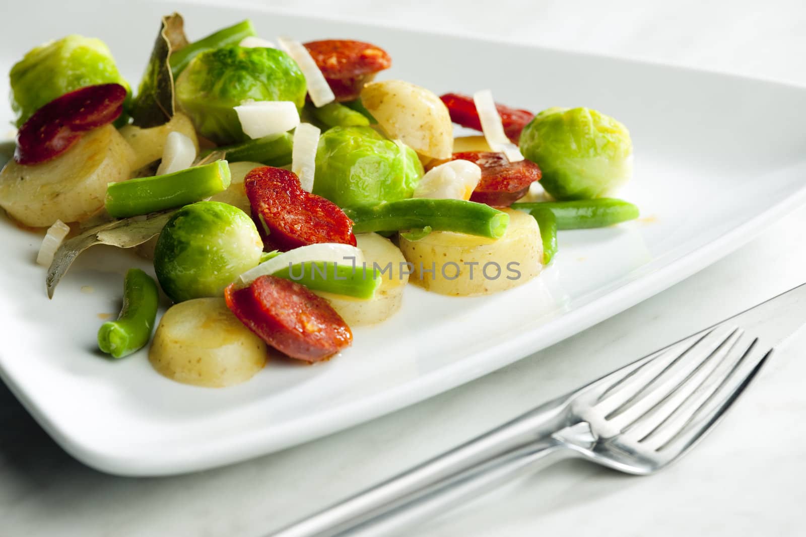 vegetables mixture with sausage and potatoes