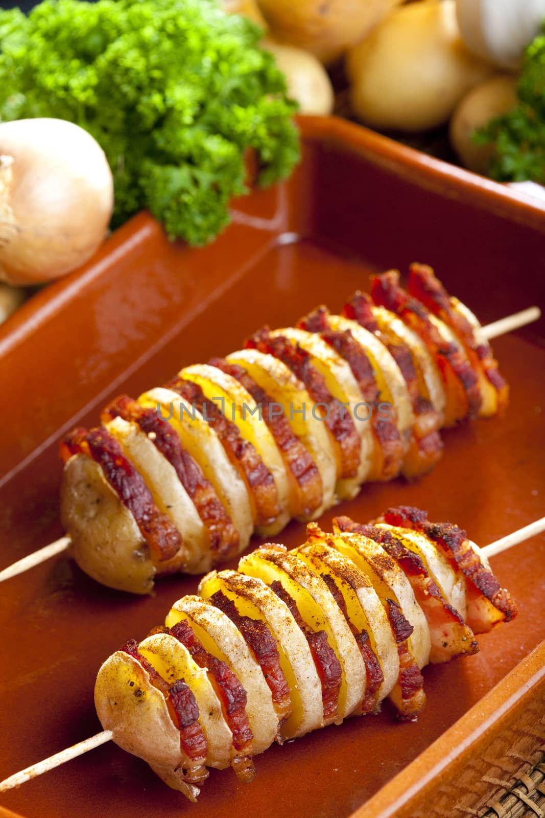 potato skewers with bacon