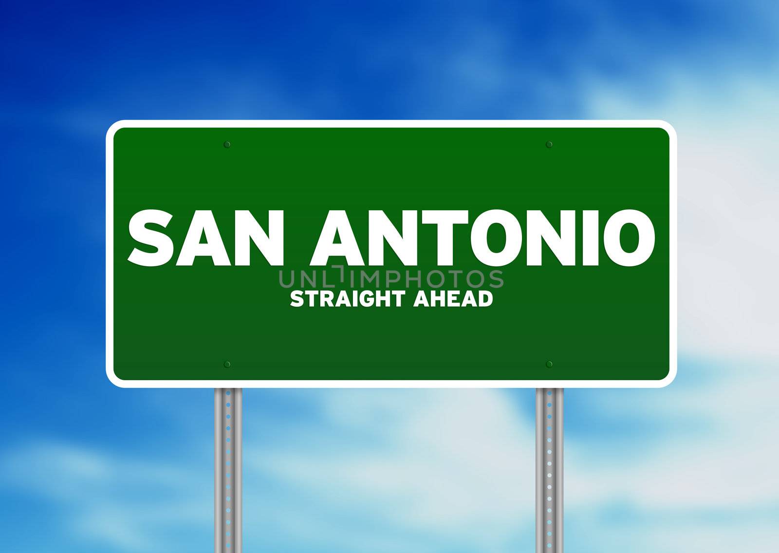 Green San Antonio, Texas, USA highway sign on Cloud Background. 