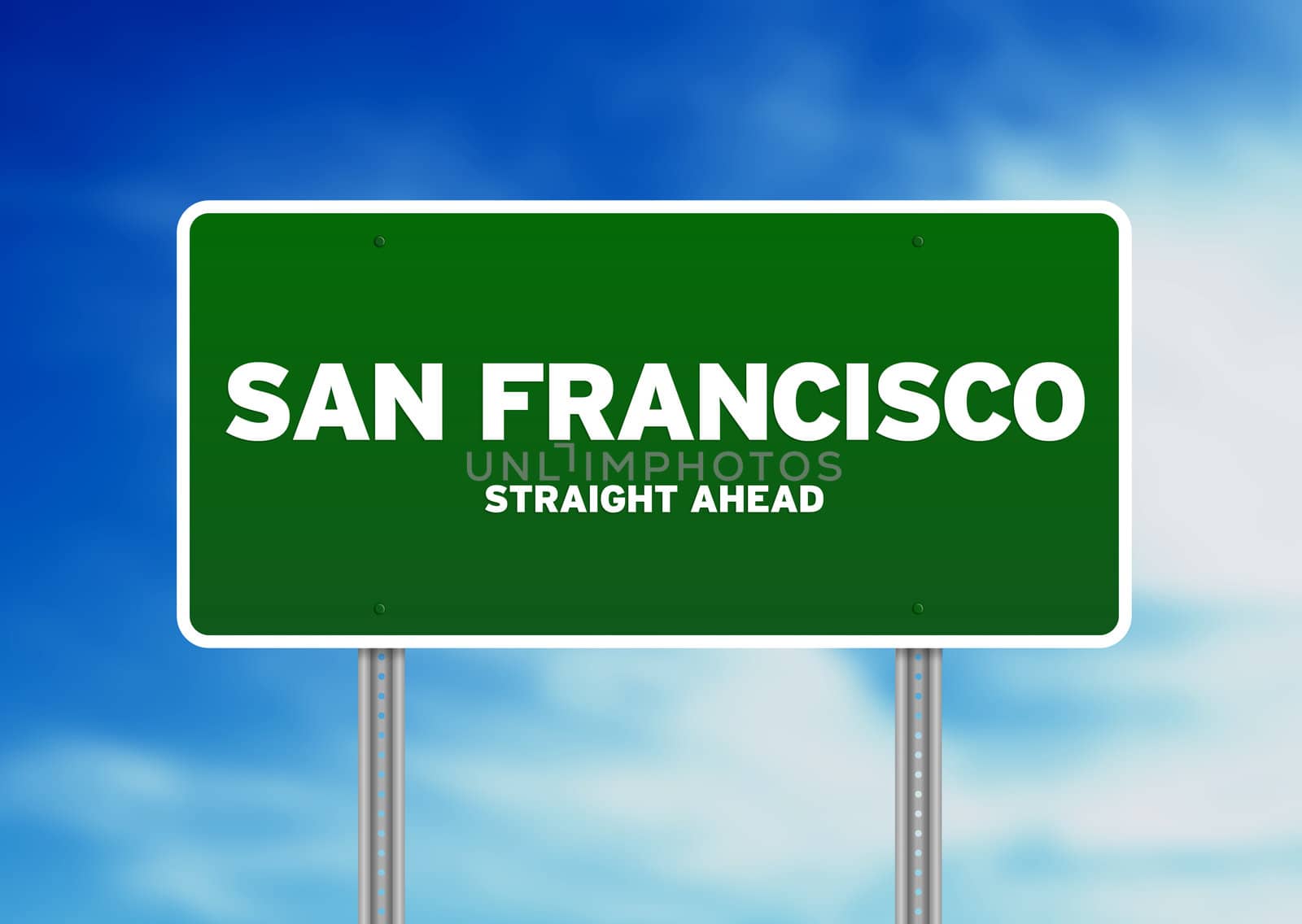 High resolution graphic of a San Francisco highway sign on Cloud Background. 