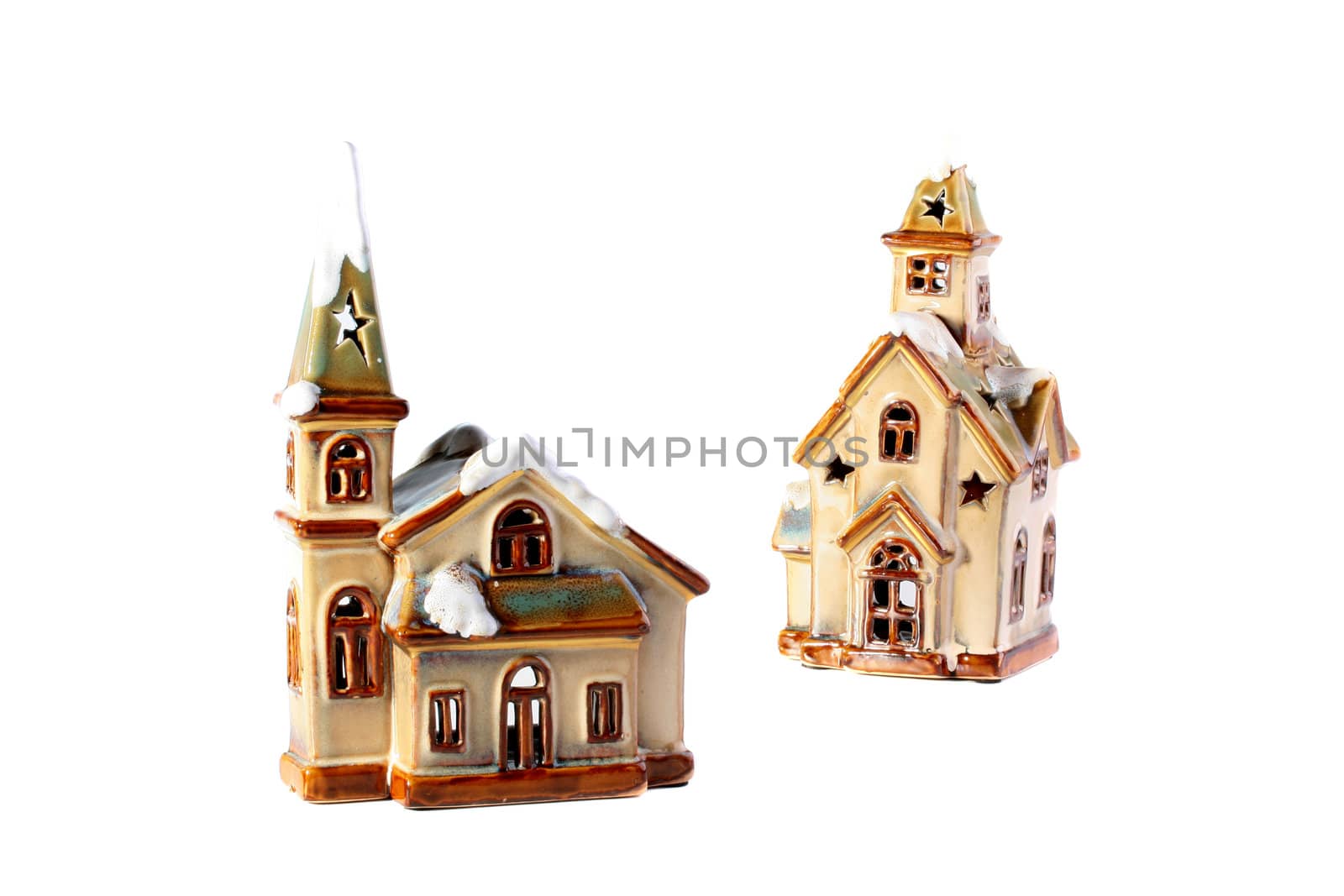 Ceramic houses for a dwelling ornament on Christmas and New Year.