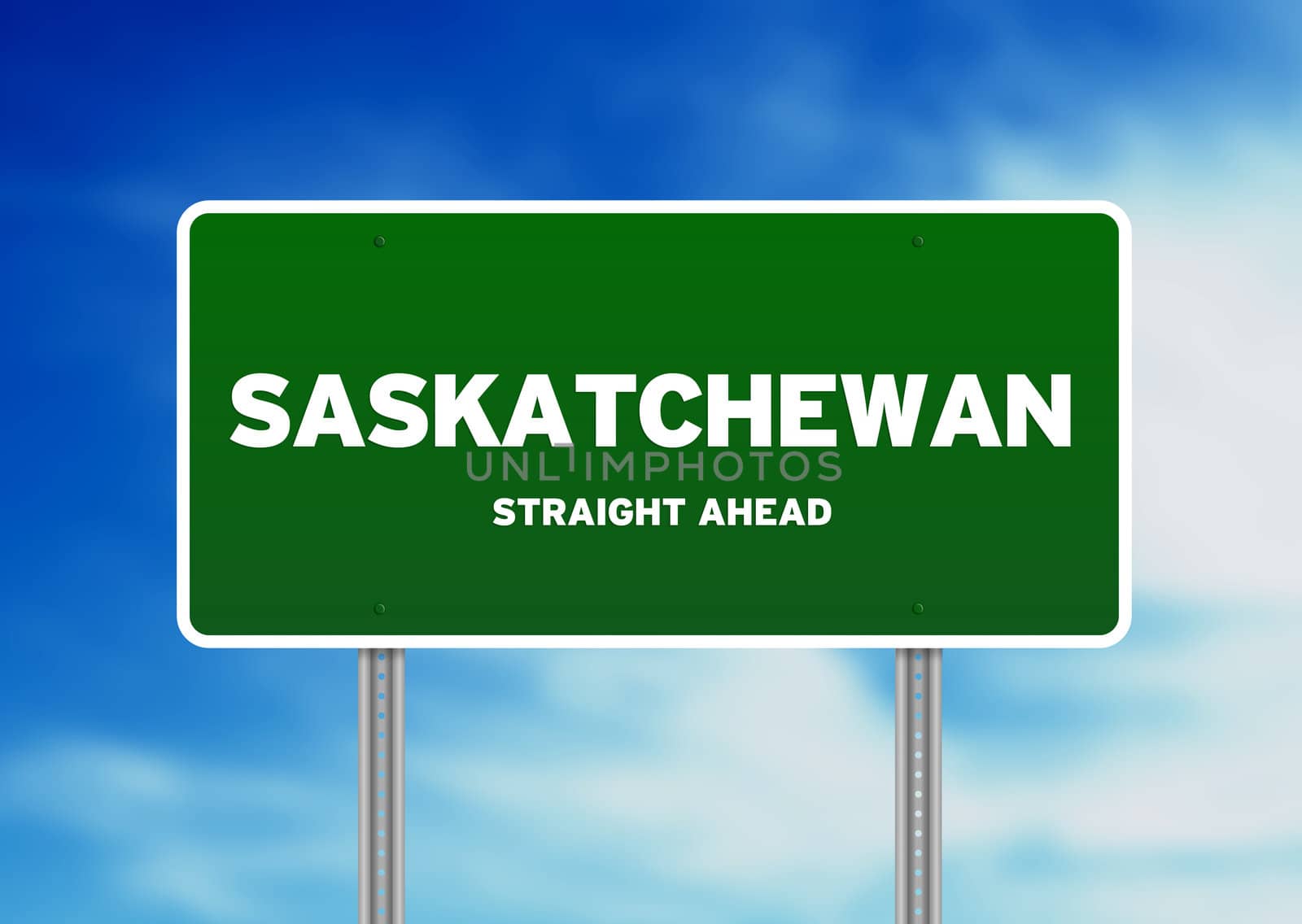 High resolution graphic of a Saskatchewan highway sign on Cloud Background. 