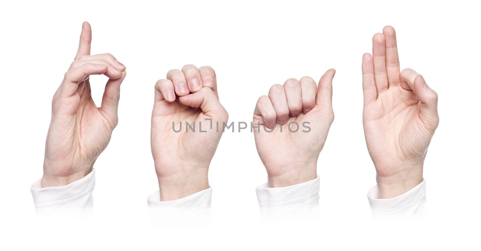 The word 'deaf' in sign language, isolated on a white background