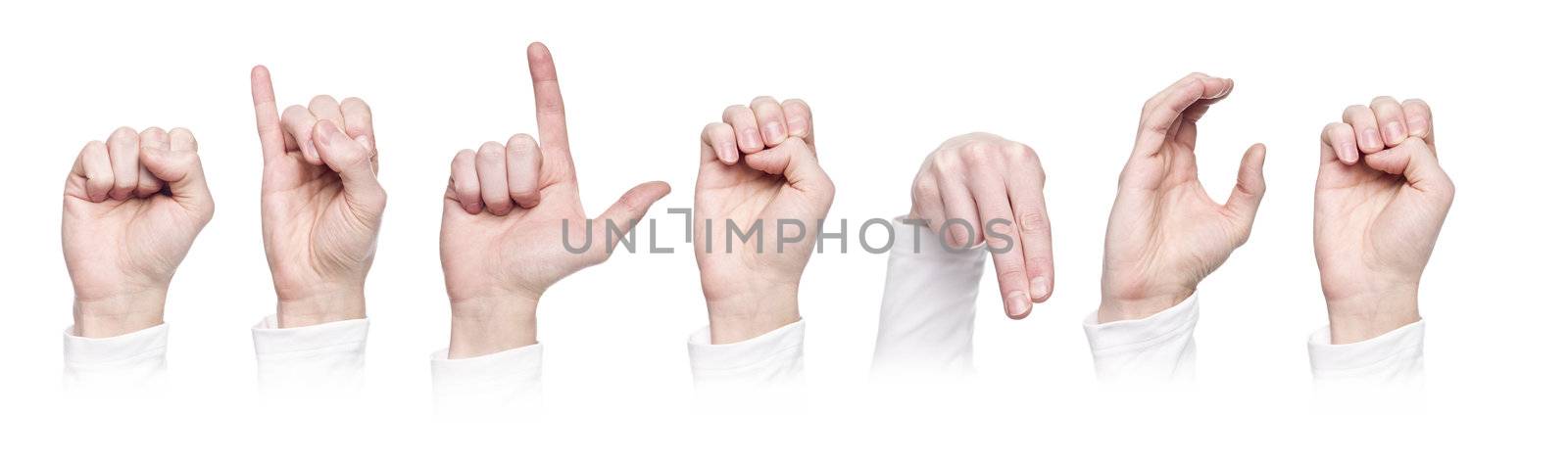 The word 'Silence' made in sign language isolated on a white background