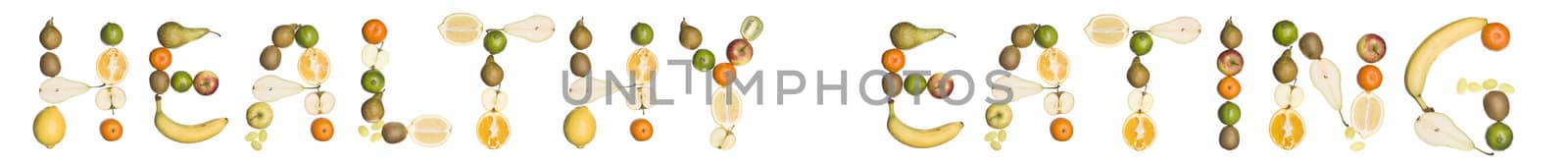 The phrase 'Healthy eating' made out of fruit by gemenacom