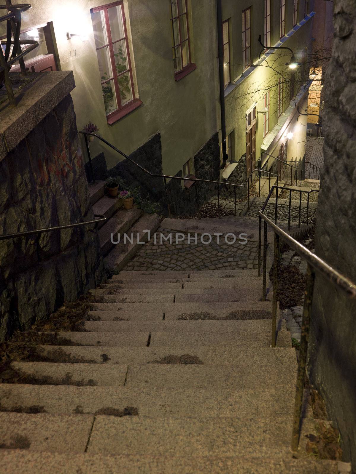 Alley with stairs at night by gemenacom