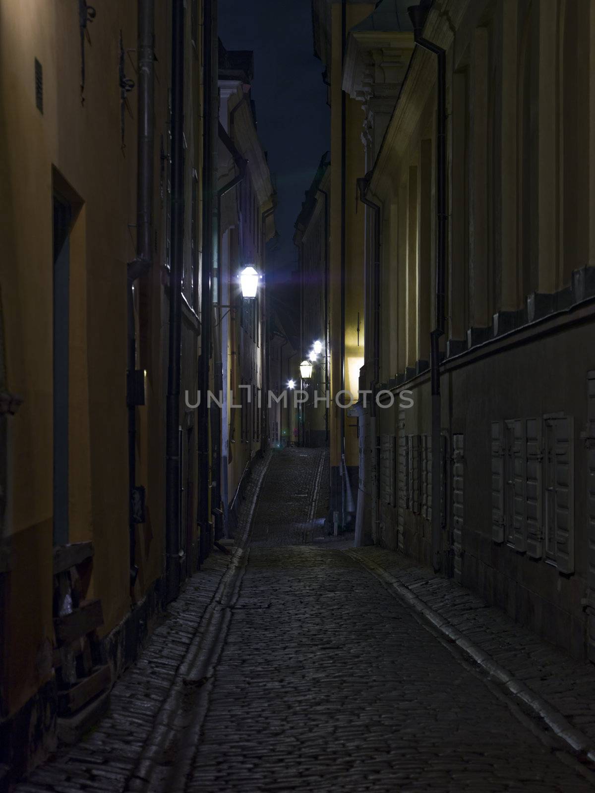 Colorful back alley in the old town of Stockholm