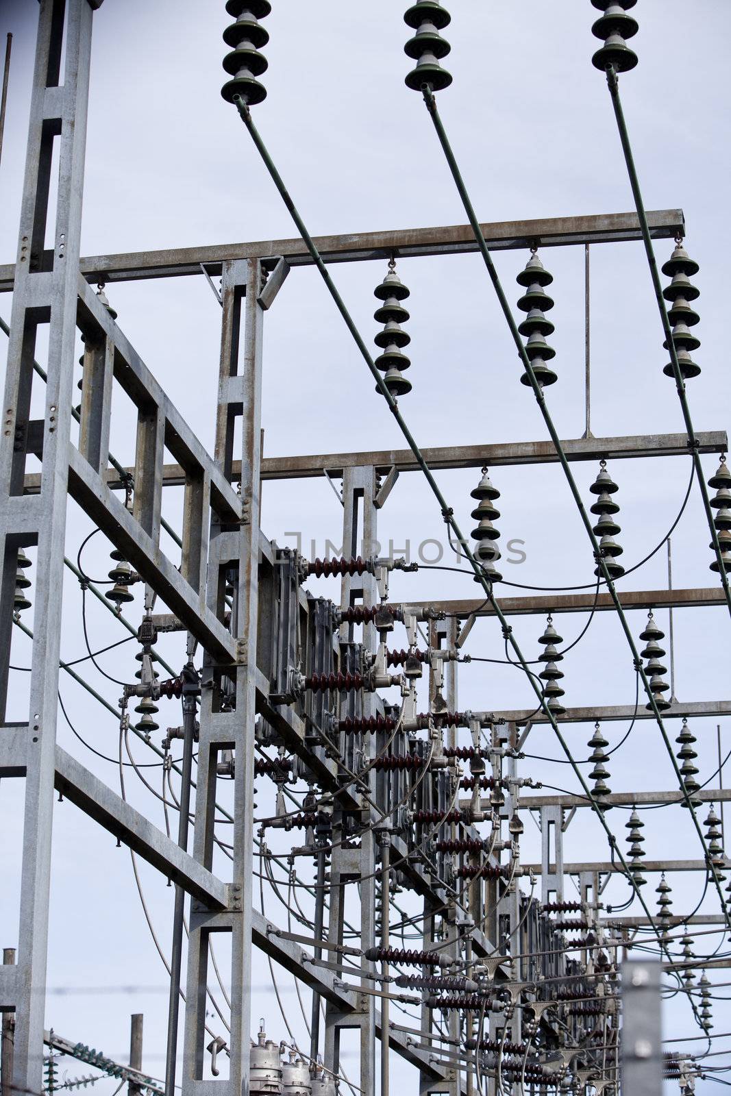 Power station with pylons and power lines.