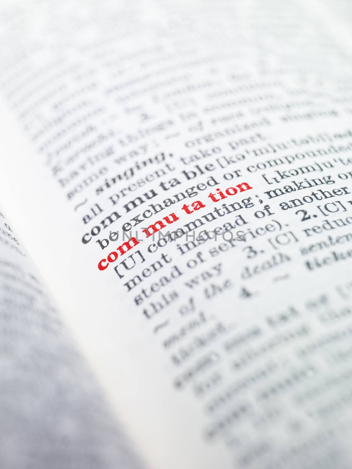 The word 'commutation' highlighted in a dictionary