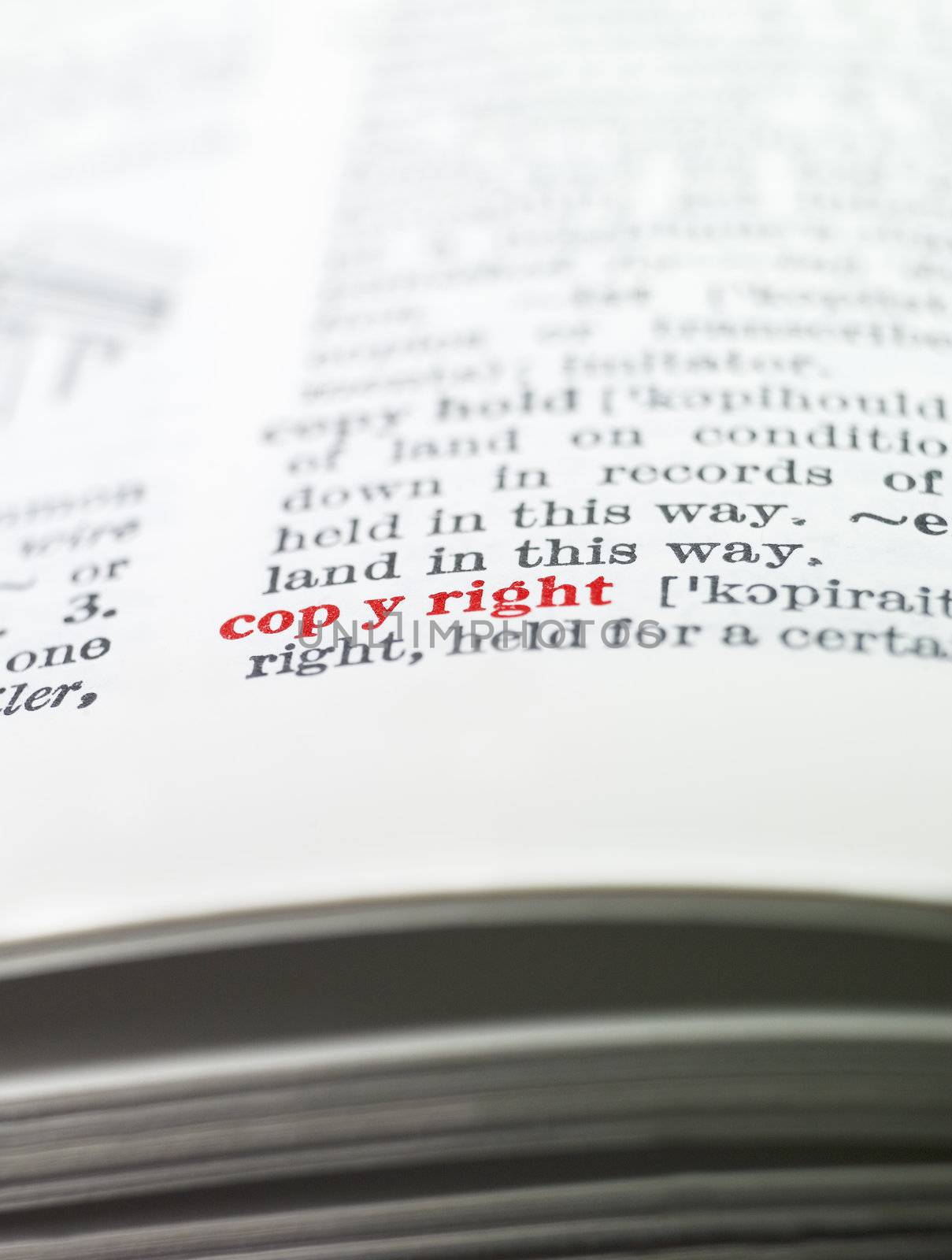 The word 'copyright' highlighted in a dictionary