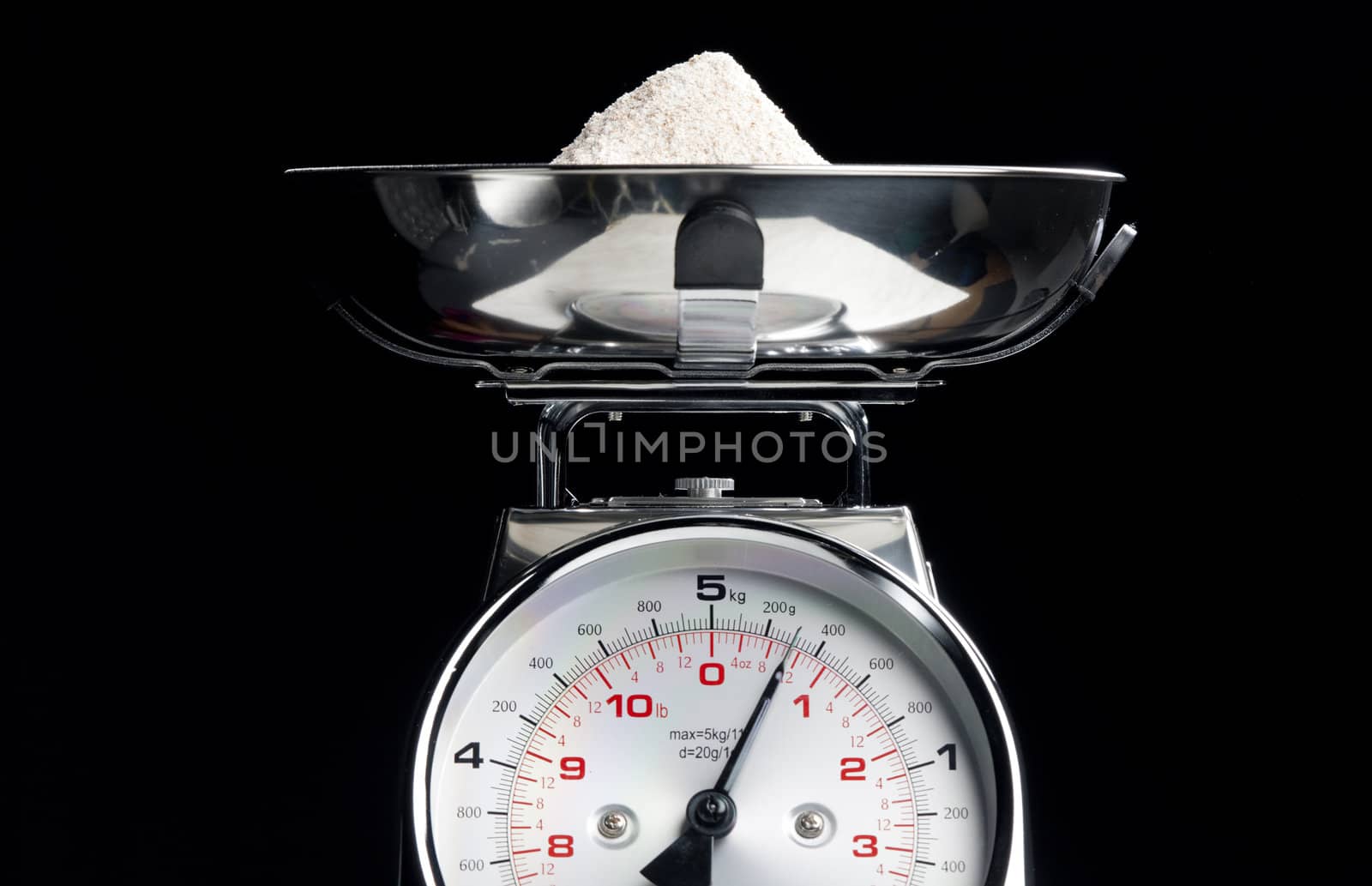 kitchen scales with flour