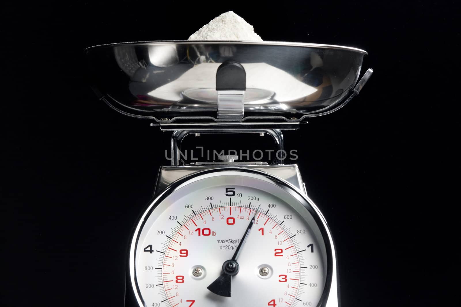 kitchen scales with flour