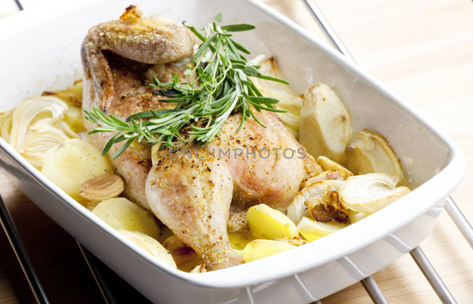 chicken baked with onion and potatoes