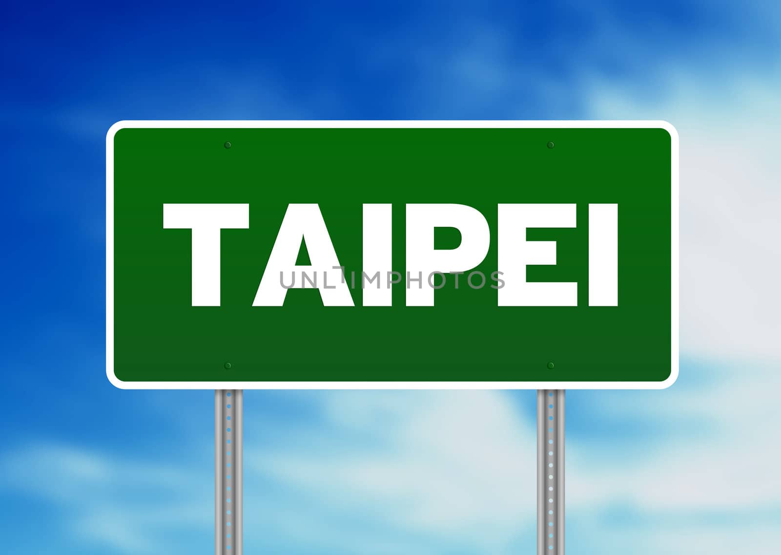 Green Taipei highway sign on Cloud Background. 