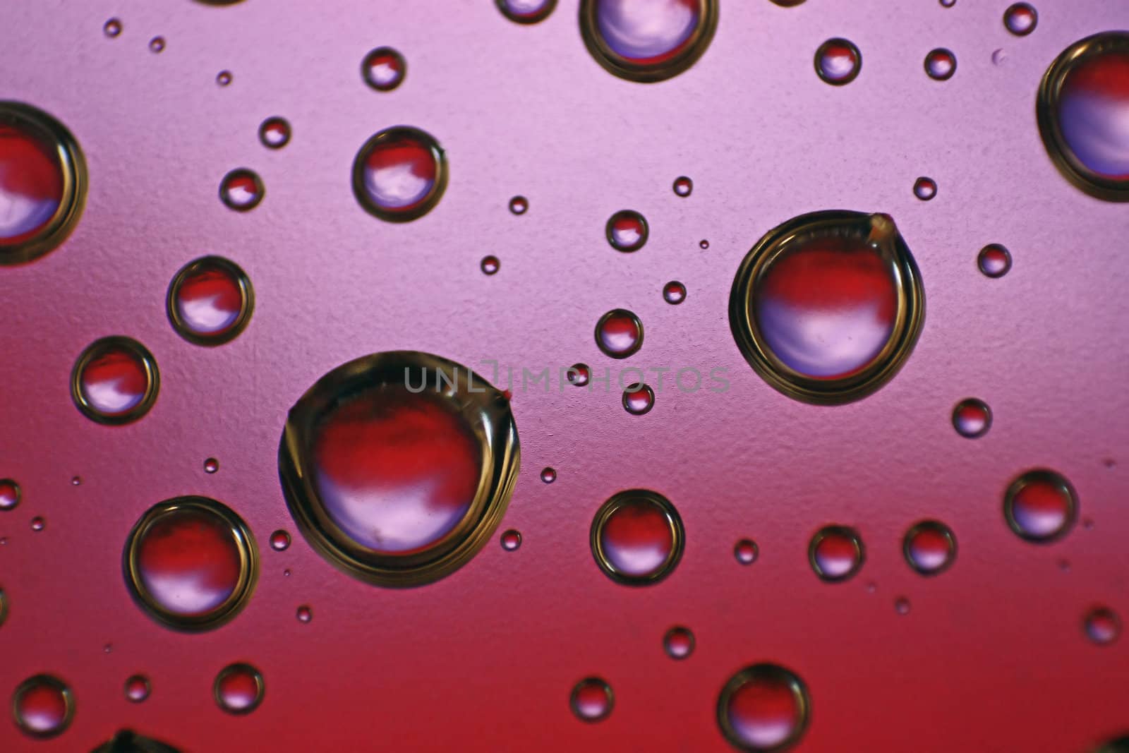 We see an unusual background. These are multi-colored drops of water on a surface.