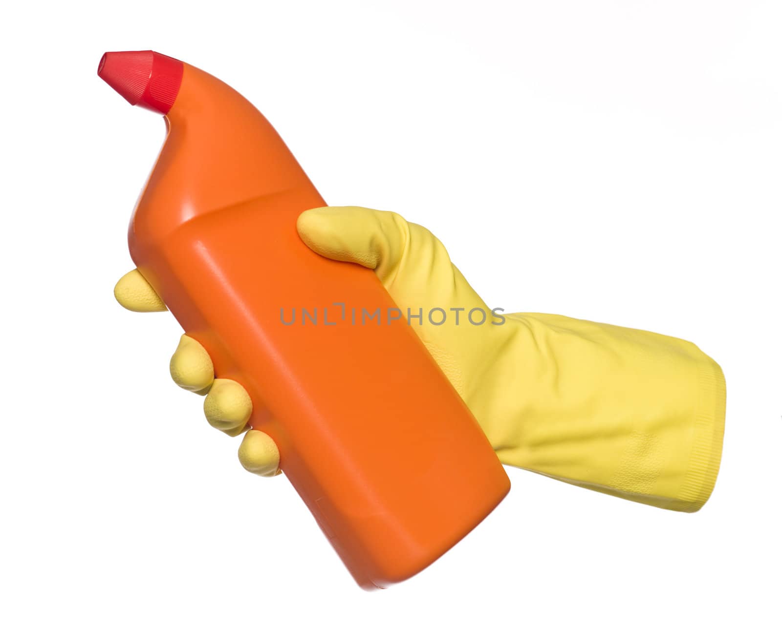 Protection Glove holding a spray bottle