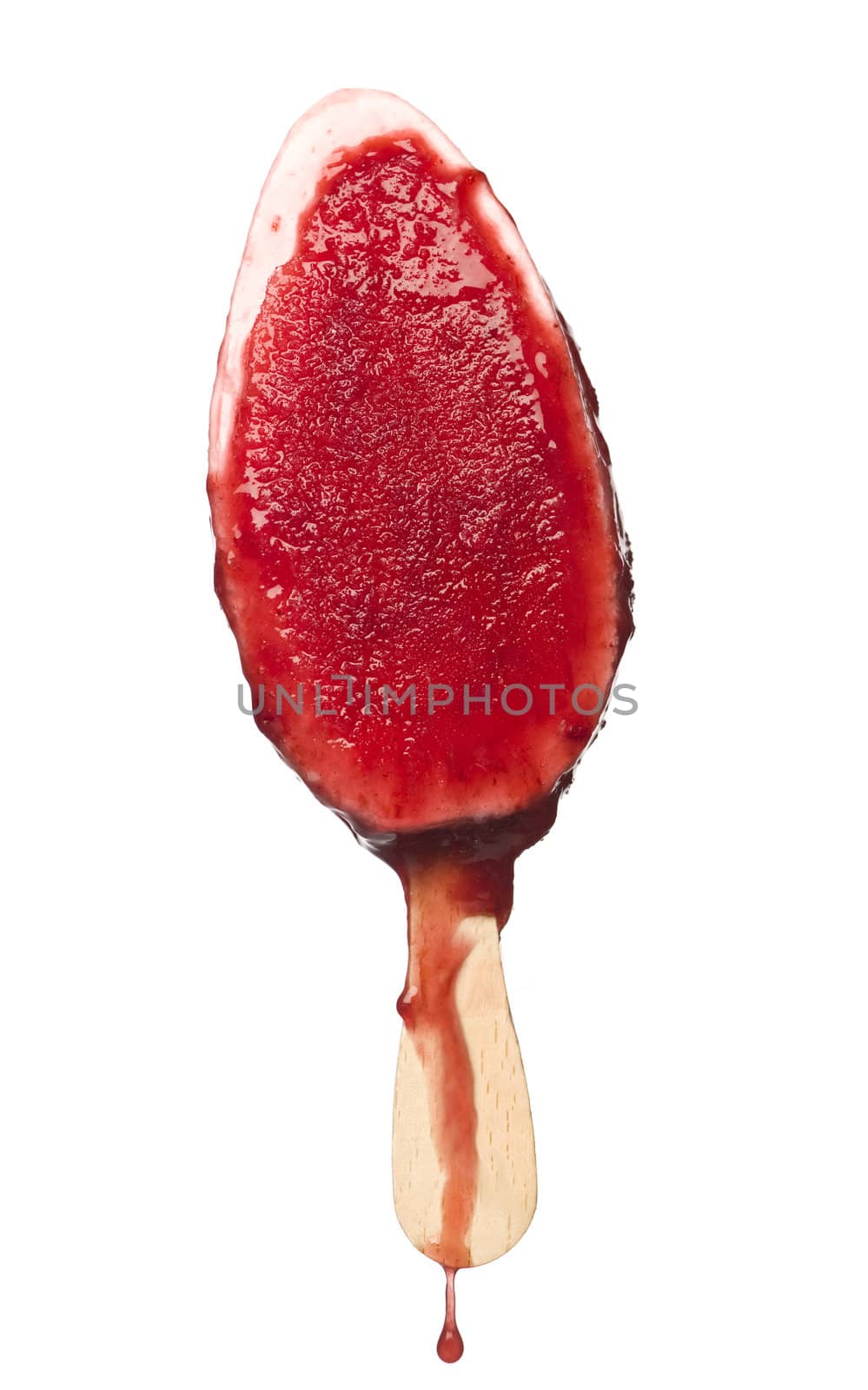 Red ice-cream melting isolated on white background