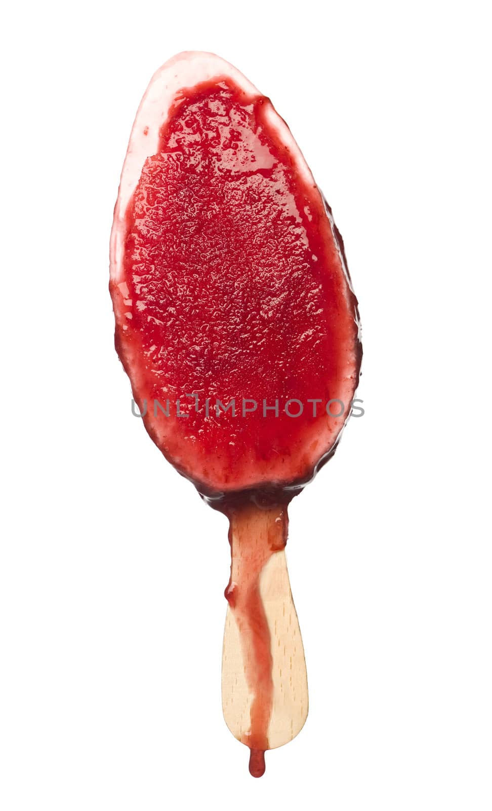 Red ice-cream melting isolated on white background